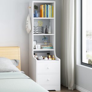 HYGGO 2x Bedside table pair with shelves drawers side hook modern design white Bedside table Nightstand